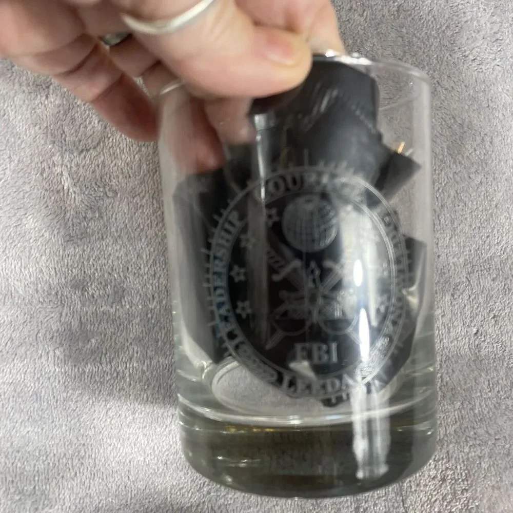 FBI Lowball Whiskey Glasses Logo Etched Emblem Tumbler Set Of 4 Drink‎ ware